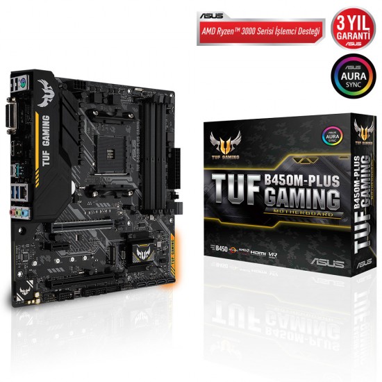 ASUS TUF B450M-PLUS GAMING AMD B450 Soket AM4 DDR4 3200 HDMI DVI M.2 USB3.1 Aura RGB MATX Gaming (Oyuncu) Anakart