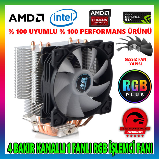 Snowman T4 Fan RGB 4 Bakır Kanallı CPU Soğutucu Fan Snowman T4 Fan RGB 4 Bakır Kanallı CPU Soğutucu Fan
