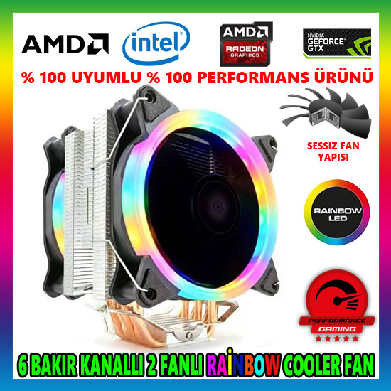Snowman T6 Rainbow 6 Bakır Kanallı CPU Soğutucu Fan Snowman T6 Rainbow 6 Bakır Kanallı CPU Soğutucu Fan