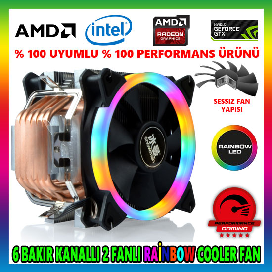Snowman T6 Rainbow 6 Bakır Kanallı CPU Soğutucu Fan Snowman T6 Rainbow 6 Bakır Kanallı CPU Soğutucu Fan