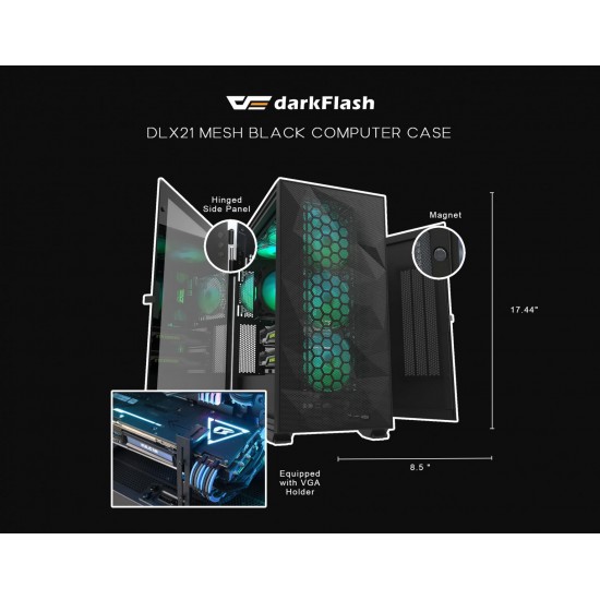 DARKFLASH DLX21 MESH 4x120mm RGB Fanlı Kumandalı Profesyonel Gaming Oyuncu Bilgisayar Kasası