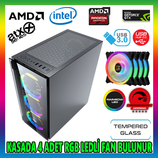 GAMETECH Ares Rainbow 4x120mm Fan Gaming Oyuncu Kasası GAMETECH Ares Rainbow 4x120mm Fan Gaming Oyuncu Kasası