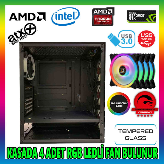 GAMETECH Ares Rainbow 4x120mm Fan Gaming Oyuncu Kasası GAMETECH Ares Rainbow 4x120mm Fan Gaming Oyuncu Kasası