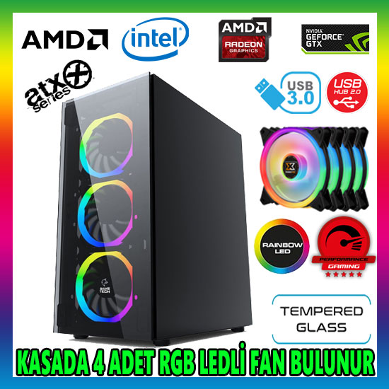 GAMETECH Ares Rainbow 4x120mm Fan Gaming Oyuncu Kasası GAMETECH Ares Rainbow 4x120mm Fan Gaming Oyuncu Kasası