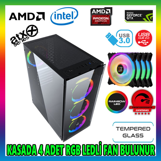 GAMETECH Ares Rainbow 4x120mm Fan Gaming Oyuncu Kasası GAMETECH Ares Rainbow 4x120mm Fan Gaming Oyuncu Kasası