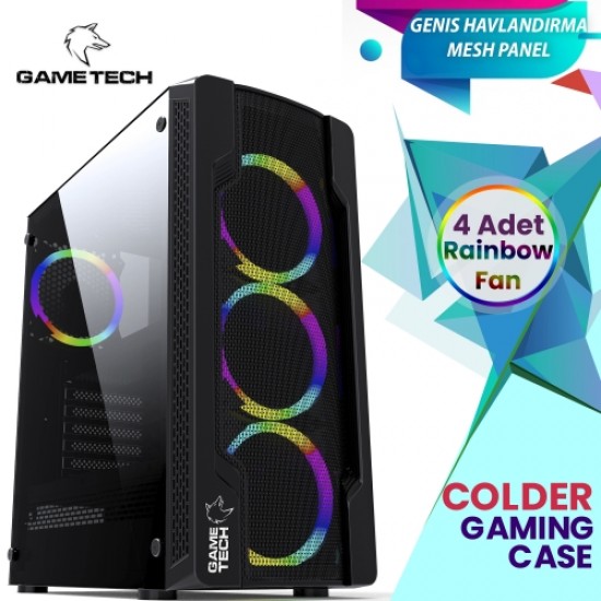 GAMETECH COLDER Rainbow 4x120mm Fan Gaming Oyuncu Kasası GAMETECH COLDER Rainbow 4x120mm Fan Gaming Oyuncu Kasası