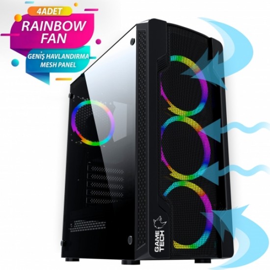 GAMETECH COLDER Rainbow 4x120mm Fan Gaming Oyuncu Kasası GAMETECH COLDER Rainbow 4x120mm Fan Gaming Oyuncu Kasası