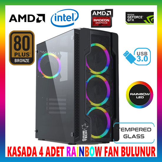 GAMETECH COLDER Rainbow 4x120mm Fan Gaming Oyuncu Kasası GAMETECH COLDER Rainbow 4x120mm Fan Gaming Oyuncu Kasası