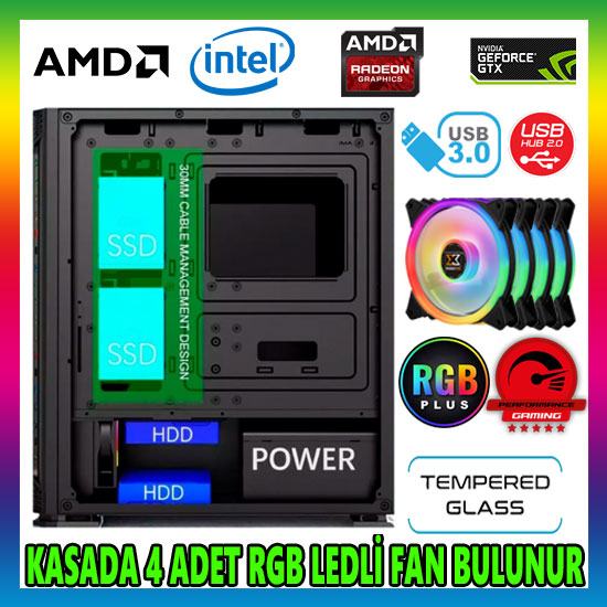 GAMETECH GALAXY KUMANDALI RGB 4x140mm 1X120mm Fan Gaming Oyuncu Kasası