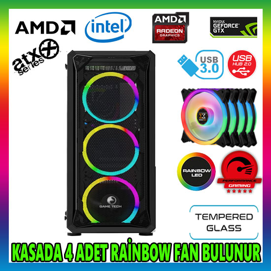 GAMETECH LEGEND Rainbow 4x120mm Fan Gaming Oyuncu Kasası