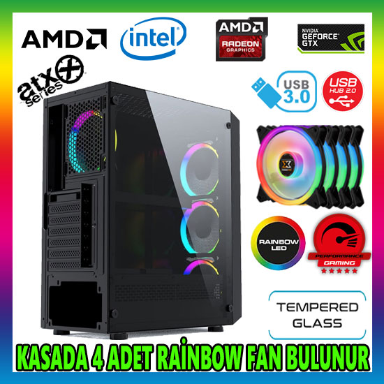 GAMETECH LEGEND Rainbow 4x120mm Fan Gaming Oyuncu Kasası