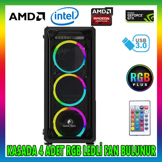 GAMETECH VELAR Pro 4x120mm  RGB Fan Kumandalı Gaming Oyuncu Kasası