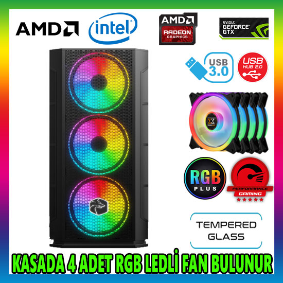 GAMETECH X-COLER RGB 4x120mm Fan M.Atx Gaming Oyuncu Kasası GAMETECH X-COLER RGB 4x120mm Fan M.Atx Gaming Oyuncu Kasası