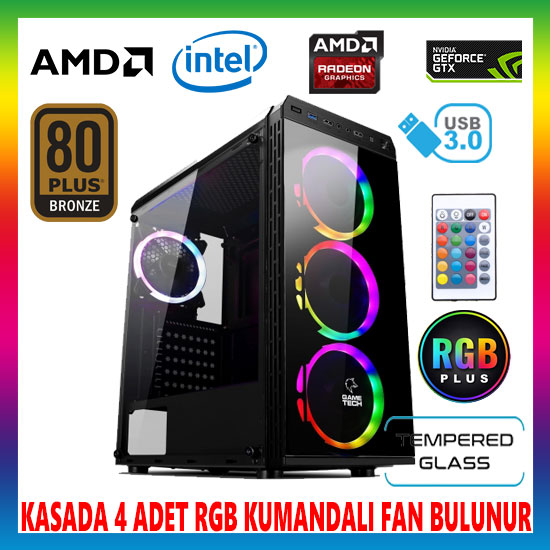 GAMETECH ZEUS KUMANDALI RGB 4x120mm Fan Gaming Oyuncu Kasası