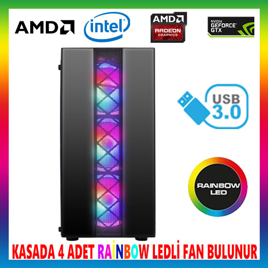 Turbox Gaming X311B 4xRainbow Fan Usb 3.0 Mid Tower Oyuncu Bilgisayar Kasası