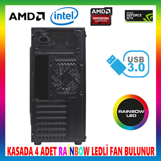 Turbox Gaming X311B 4xRainbow Fan Usb 3.0 Mid Tower Oyuncu Bilgisayar Kasası