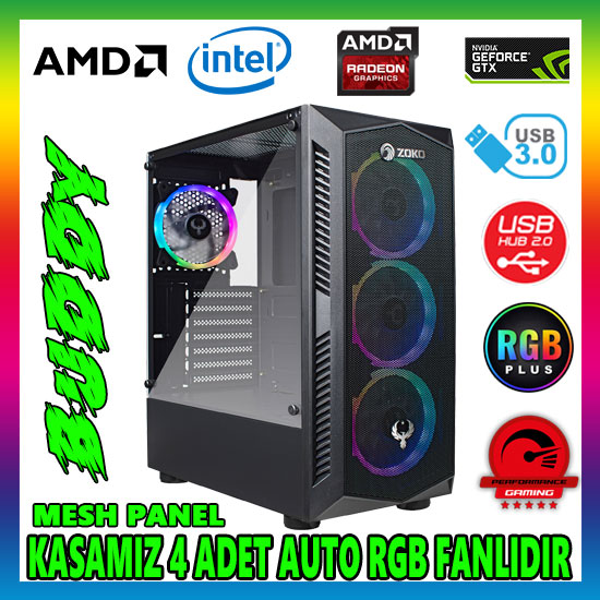 Zoko BUDDY 4x12cm Autoring Rgb Fan Temper Cam USB 3.0 ATX Tower Profesyonel Gaming Oyuncu Bilgisayar Kasası