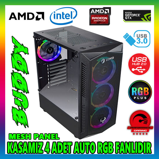 Zoko BUDDY 4x12cm Autoring Rgb Fan Temper Cam USB 3.0 ATX Tower Profesyonel Gaming Oyuncu Bilgisayar Kasası