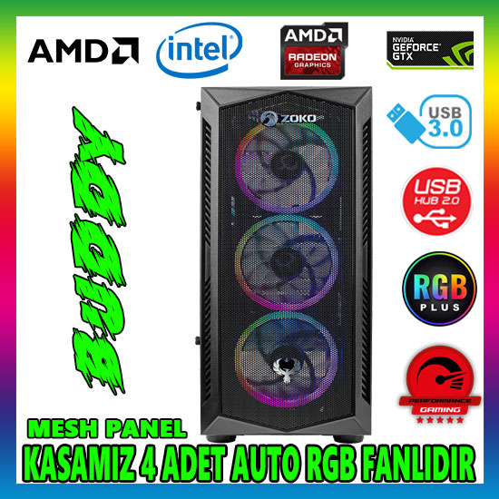 Zoko BUDDY 4x12cm Autoring Rgb Fan Temper Cam USB 3.0 ATX Tower Profesyonel Gaming Oyuncu Bilgisayar Kasası