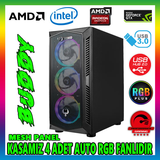 Zoko BUDDY 4x12cm Autoring Rgb Fan Temper Cam USB 3.0 ATX Tower Profesyonel Gaming Oyuncu Bilgisayar Kasası