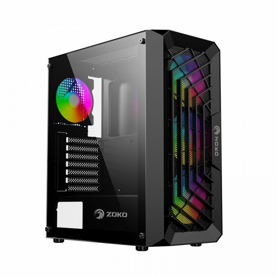 Zoko CHIKO 4x12cm Reset Kontrollu RGB Fan Temper Cam Profesyonel Gaming Oyuncu Kasası