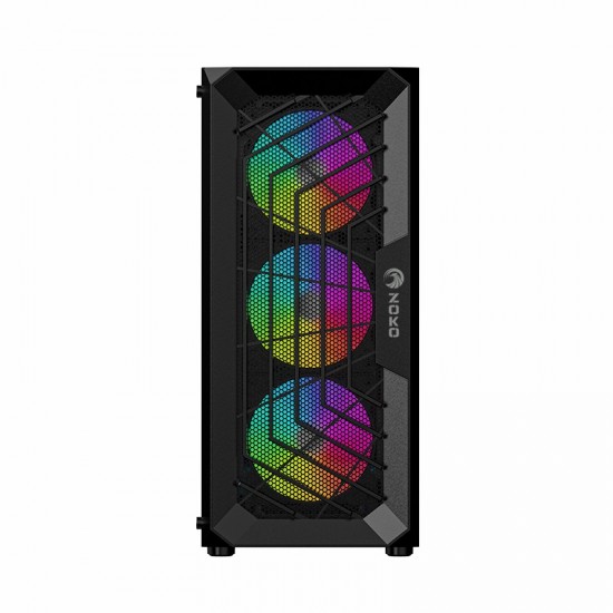 Zoko CHIKO 4x12cm Reset Kontrollu RGB Fan Temper Cam Profesyonel Gaming Oyuncu Kasası