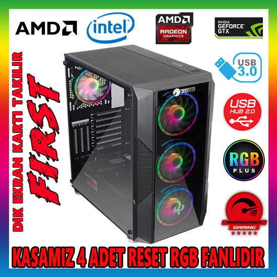 Zoko FIRST 4x12cm Reset Kontrollu RGB Fan Temper Cam Profesyonel Gaming Oyuncu Kasası Zoko FIRST 4x12cm Reset Kontrollu RGB Fan Temper Cam Profesyonel Gaming Oyuncu Kasası