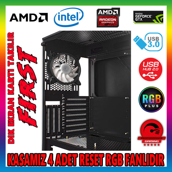 Zoko FIRST 4x12cm Reset Kontrollu RGB Fan Temper Cam Profesyonel Gaming Oyuncu Kasası