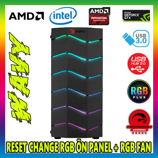 ZOKO WAVY RGB Ledli Siyah Acrylic Panel 120mm Fanlı Profesyonel Gaming Oyuncu Bilgisayar Kasası ZOKO WAVY RGB Ledli Siyah Acrylic Panel 120mm Fanlı Profesyonel Gaming Oyuncu Bilgisayar Kasası