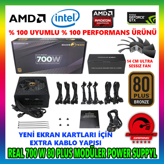 GAMETECH GTP-700 700W 80 PLUS MODÜLER POWER SUPPLY GAMETECH GTP-700 700W 80 PLUS MODÜLER POWER SUPPLY