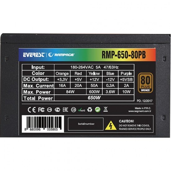 RAMPAGE RMP-600-80P 600W 80 PLUS 12cm Fan Aktif PFC POWER SUPPLY RAMPAGE RMP-600-80P 600W 80 PLUS 12cm Fan Aktif PFC POWER SUPPLY